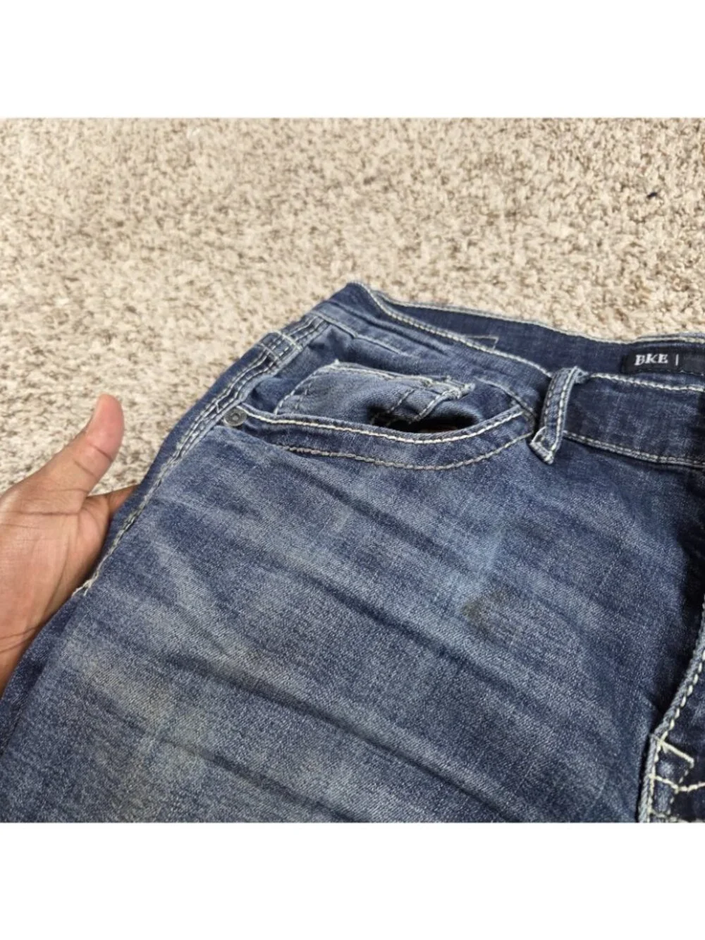 BKE Jeans Mens 34x30 Jake Denim Buckle Embroidered Staining*